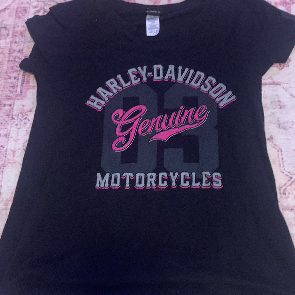 Harley Davidson girls low cut shirt medium pink grey and black like new